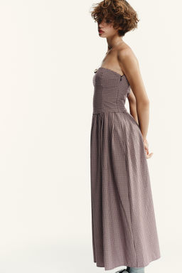 GINGHAM CHECK STRAPLESS MIDI DRESS - Zara фото 5