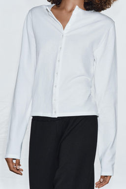 CAMISETA ALGOD?N 100% BOTONES / Blanco - Zara фото 3