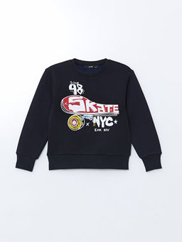 Bisiklet Yaka Bask?l? Erkek ?ocuk Sweatshirt