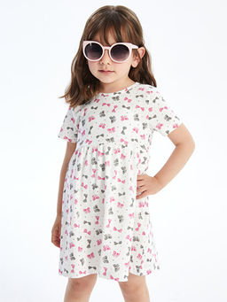 Bisiklet Yaka K?sa Kollu Bask?l? K?z ?ocuk Elbise