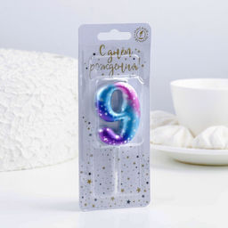 Цена за 2 шт. Свеча для торта цифра 9, космос, 5.5 см, 16 мин