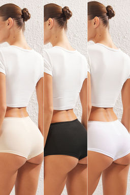 Trendyolmilla Siyah-Beyaz-Ten 3lu Paket Micro Gul Aksesuarl? Boxer Orme Kulot THMSS25KU00026  фото 2