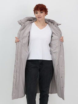Пальто зимнее утепленное с капюшоном женское серого цвета 7628Sr - Mtforce фото 16