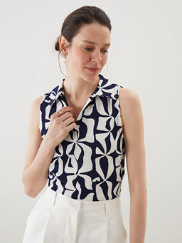 G?mlek Yaka Desenli Bluz