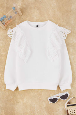 Ekru Pamuklu Duz/Basic Kal?n/Ici Polarl? Regular Orme K?z Cocuk Sweatshirt TKDAW26SW00034 - Trendyolmilla фото 2