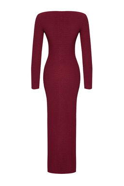TRENDYOLMILLA Bordo Duz Dokulu Fitted/Vucuda Oturan Maxi Orme Elbise TWOAW25EL00097  фото 15
