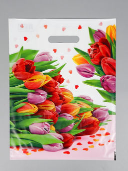 Цена за 50 шт. Пакет подарочный «Март», полиэтиленовый с вырубной ручкой, 31×40 см, 60 мкм