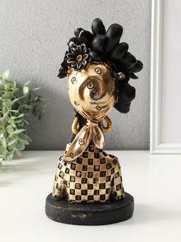 Бюст полистоун «Девушка с цветком, в наряде в клетку», чёрный, 13.3×12.3×29.5 см