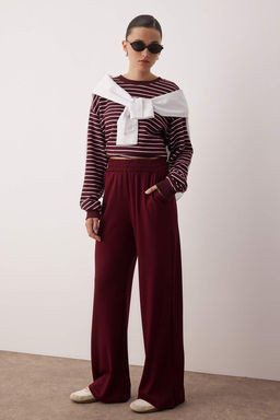 Bordo Premium Yumusak Kumasl? Cepli Wideleg/Rahat Kesim Orme Esofman Alt? Pantolon TWOAW24EA00012