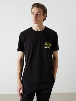 Bisiklet Yaka K?sa Kollu Bask?l? Penye Erkek Ti??rt