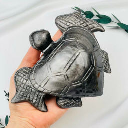 Радуга Самоцветов Фигурка резная Черепаха из серебристого Обсидиана  фото 2