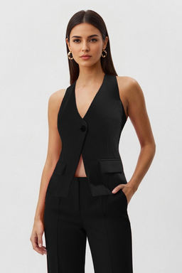 Trendyolmilla K?rm?z? Regular Regular Halter Yaka Tek Dugmeli Yelek TWOSS25YE00087 фото 8