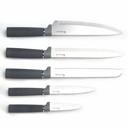 НАБОР AGNESS ИЗ 10ПР: 5 НОЖЕЙ, 4 ДОСКИ И ПОДСТАВКА, ЦВЕТ: ЧЕРНО-СЕРЫЙ  фото 5