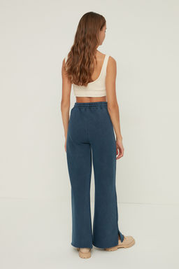 Indigo Soluk Efektli Wide Leg/Genis Paca Normal Bel Ince Orme Esofman Alt? Pantolon TWOAW22EA0426