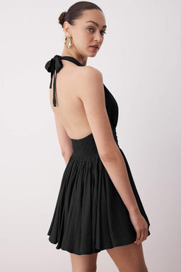 Mavi Belden Ac?lan/Skater Dusme Detayl? Sifon K?sa/Mini Elbise TPRSS25EL00319 - Trendyolmilla фото 4