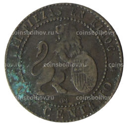 Монета 1 сентимо 1870 года Испания