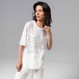 Футболка комбинированная с вышивкой, Буду тебе сниться (айвори) - Charutti фото 2