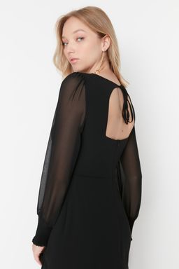 Trendyolmilla Siyah Midi Astarl? Korsaj Detayl? Dokuma Elbise TWOAW23EL01050