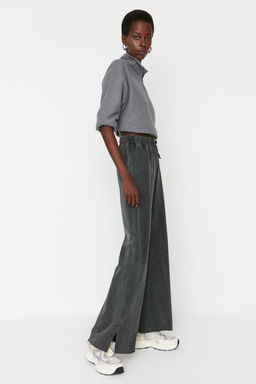 Antrasit Soluk Efektli Wide Leg/Genis Paca Normal Bel Ince Orme Esofman Alt? Pantolon TWOAW22EA0426 - Trendyolmilla фото 4