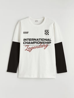 Bisiklet Yaka Bask?l? Erkek ?ocuk Ti??rt