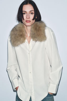 POPLIN SHIRT WITH FAUX FUR COLLAR ZW COLLECTION - Zara фото 2