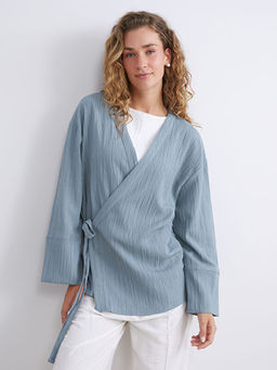 Kruvaze Yaka Dokulu Oversize Kad?n Kimono