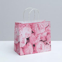 Пакет подарочный крафтовый Пионы, 25 22 12 см