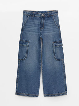 Beli Lastikli Wideleg K?z ?ocuk Kargo Jean Pantolon