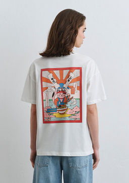 Delicious Bask?l? Beyaz Tisort - Mavi фото 5