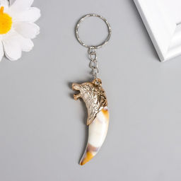 Цена за 12 шт. Брелок пластик "Клык с волком" 5,7х1,3х2,3 см