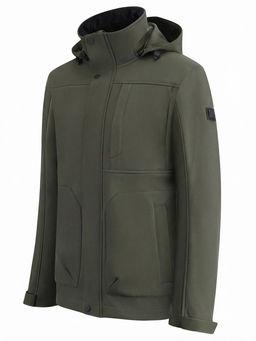 Ветровка мужская софтшелл виндстоппер с капюшоном спортивная цвета хаки 9617_1Kh