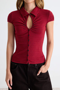 _ok Renkli D_z Fitted Anahtar Deli_i Yaka Ay Kol Yumu_ak _rme Bluz TWOSS26BZ01009 - Trendyolmilla фото 3