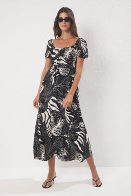 Mavi Cicekli Etegi Belden Ac?lan Baglama Detayl? Maxi Dokuma Elbise TWOSS25EL00657 - Trendyolmilla фото 5