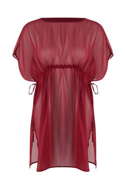 Bordo Dokuma Mini Buzgulu Plaj Elbisesi TBESS26EL00037