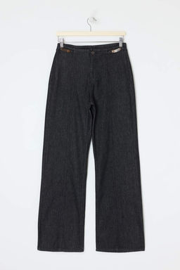 Siyah DOKUMLU Aksesuar Detayl? Yuksek Bel %100 Pamuk Wide Leg Jeans TWOSS26JE00170 - Trendyolmilla фото 5