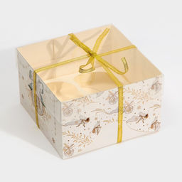 Цена за 5 шт. Коробка для капкейка «Бело-золотой Новый год », 16×16×10 см