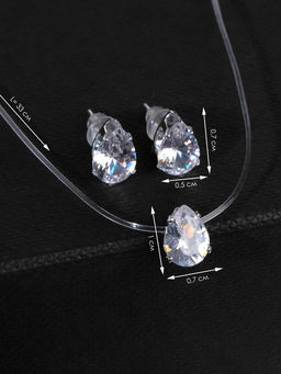 Гарнитур 2 предмета: кулон, серьги На леске капелька, цвет белый в серебре, 30 см