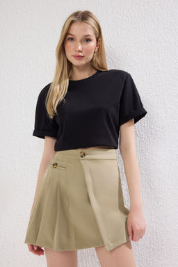 TRENDYOLMILLA Ac?k Haki Pile Detayl? Kruvaze Kapama Mini Boy Dokuma Etek TWOSS25ET00117 фото 2