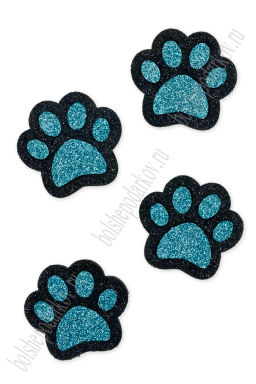 Лазерная вырубка из фетра с блесткой "Лапка" 4,7 см (10 шт) голубой/черный, несклеенная