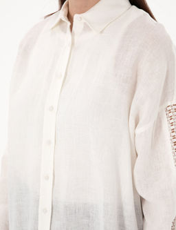 Beyaz Oversize Uzun Kollu %100 Keten G_mlek