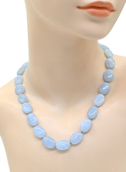 Бусы из кварца тонированного овал 13*18мм цв.голубой, 47см