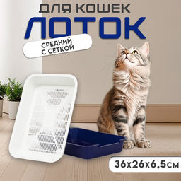 Туалет средний с сеткой 36×26×6.5 см, лоток синий/сетка белая