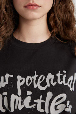 Футболка Oversize с круглым вырезом и короткими рукавами с принтом - Defacto фото 5