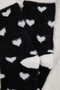 Ekru-Siyah 2li Kalp Havlu Orme Corap THMAW26CO00014 - Trendyolmilla фото 5