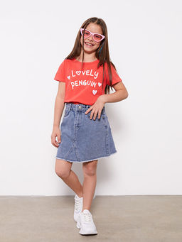 Bisiklet Yaka Bask?l? K?sa Kollu K?z ?ocuk Ti??rt - Waikiki фото 3