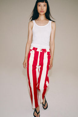 JEANS ZW COLLECTION TAPERED TIRO MEDIO RAYAS / Raya Roja