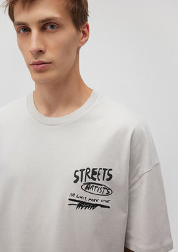 S?rt Bask?l? Gri Tisort - Mavi фото 6