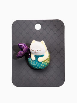 Брошь «Кошечка русалка», цветная в золоте