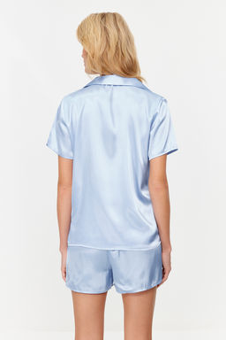 Trendyolmilla Mavi Saten Sortlu Dokuma Pijama Tak?m? THMSS24PT00118 фото 14