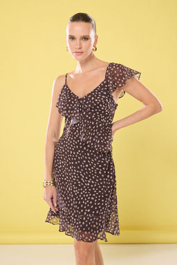 Kahverengi Puantiyeli A Kesim Volanl? Sifon Ucus Ucus Dokuma Mini Elbise TWOSS25EL00454 - Trendyolmilla фото 2